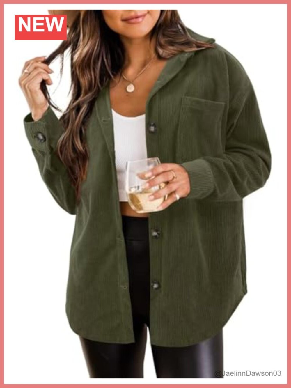 Womens Corduroy Button Down Shacket Loose Fit Long Sleeve